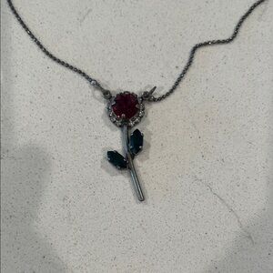 Elegant Red and Silver Rose Pendant Necklace